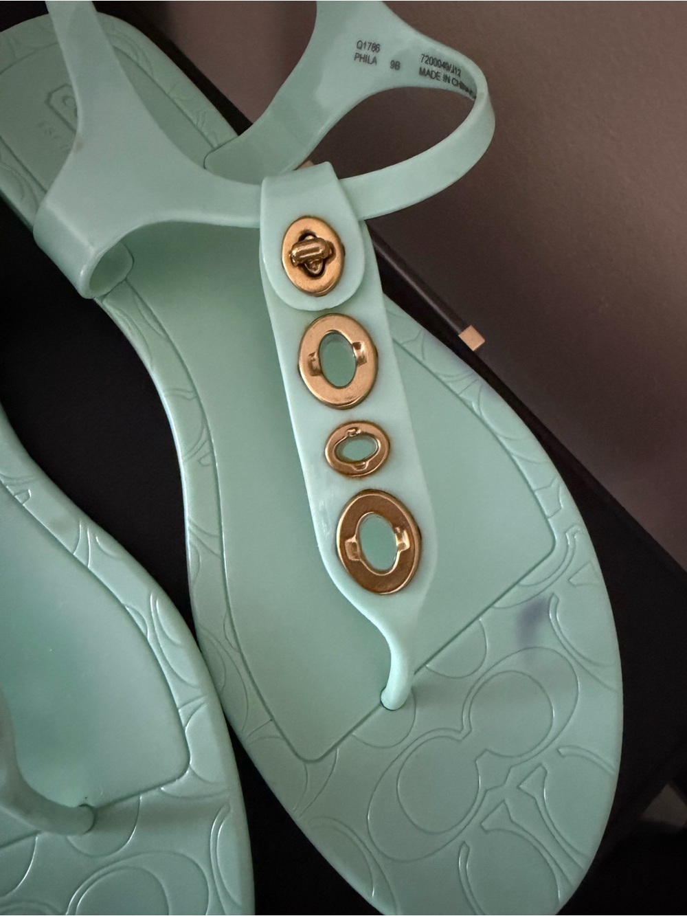 COACH Phila Mint Green Jelly Thong Sandals with Gold Turnlock Accents - Size 9B - Picture 4 of 13